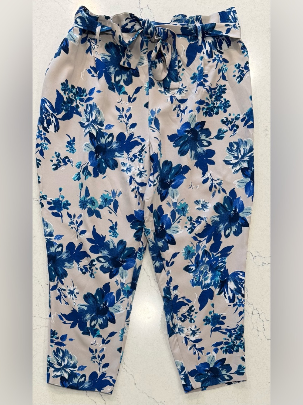 Jules & Leopold Floral Ankle Pants Women's XL Blue Beige Tie Waist